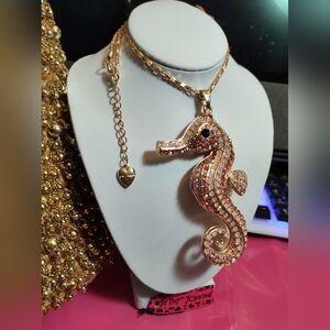 Betsey Johnson Pink Rhinestone Seahorse Necklace